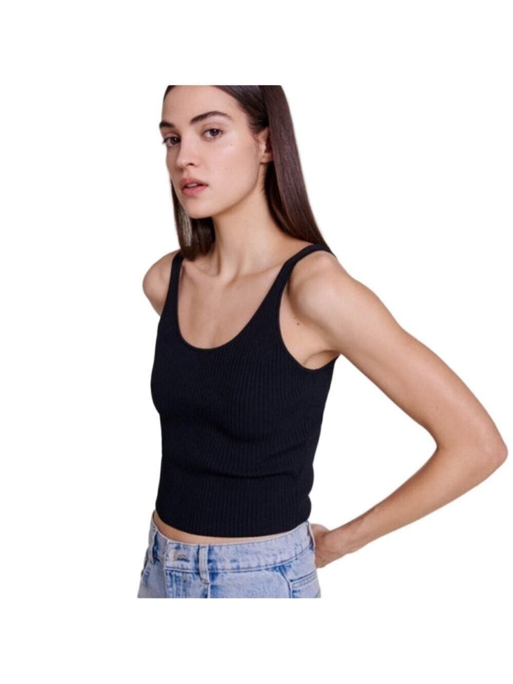 Maje crop ribbed knit tank top